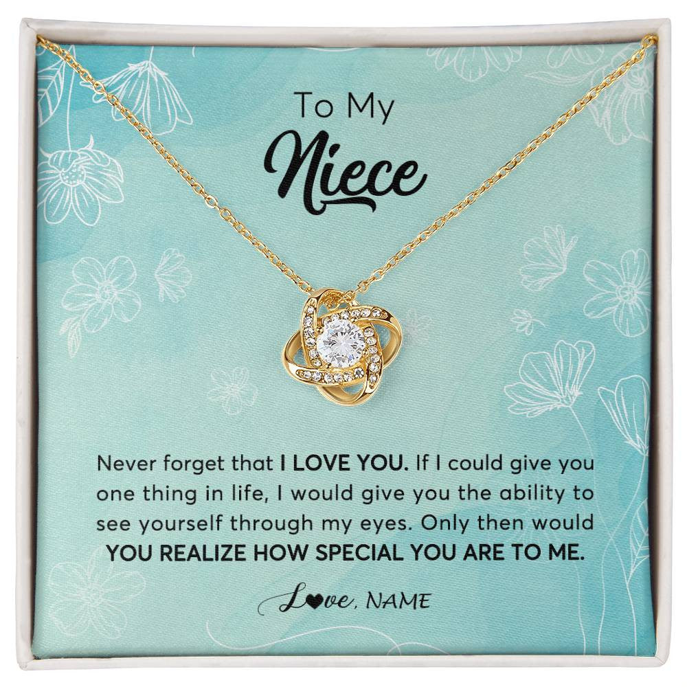 Love Knot Necklace 18K Yellow Gold Finish | 1 | Personalized To My Niece Necklace From Aunt Uncle Flower Never Forget I Love You Niece Jewelry Graduation Birthday Christmas Customized Gift Box Message Card | siriusteestore