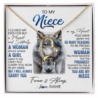 Forever Love Necklace 18K Yellow Gold Finish | 1 | Personalized To My Niece Necklace From Aunt Uncle I Close My Eyes For But A Moment Wolf Niece Birthday Gifts Christmas Customized Gift Box Message Card | siriusteestore