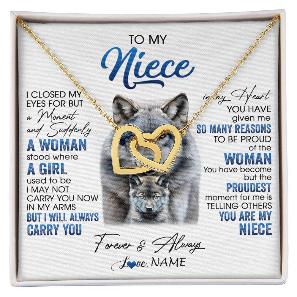Interlocking Hearts Necklace 18K Yellow Gold Finish | 1 | Personalized To My Niece Necklace From Aunt Uncle I Close My Eyes For But A Moment Wolf Niece Birthday Gifts Christmas Customized Gift Box Message Card | siriusteestore