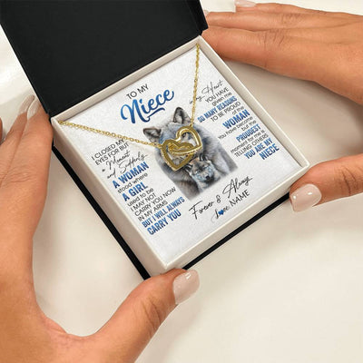 Interlocking Hearts Necklace 18K Yellow Gold Finish | 2 | Personalized To My Niece Necklace From Aunt Uncle I Close My Eyes For But A Moment Wolf Niece Birthday Gifts Christmas Customized Gift Box Message Card | siriusteestore