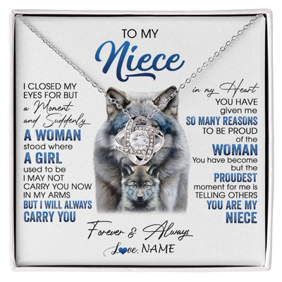 Love Knot Necklace 14K White Gold Finish | 1 | Personalized To My Niece Necklace From Aunt Uncle I Close My Eyes For But A Moment Wolf Niece Birthday Gifts Christmas Customized Gift Box Message Card | siriusteestore