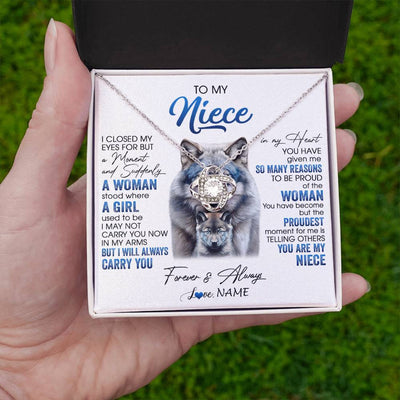 Love Knot Necklace 14K White Gold Finish | 2 | Personalized To My Niece Necklace From Aunt Uncle I Close My Eyes For But A Moment Wolf Niece Birthday Gifts Christmas Customized Gift Box Message Card | siriusteestore
