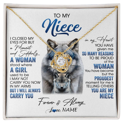 Love Knot Necklace 18K Yellow Gold Finish | 1 | Personalized To My Niece Necklace From Aunt Uncle I Close My Eyes For But A Moment Wolf Niece Birthday Gifts Christmas Customized Gift Box Message Card | siriusteestore