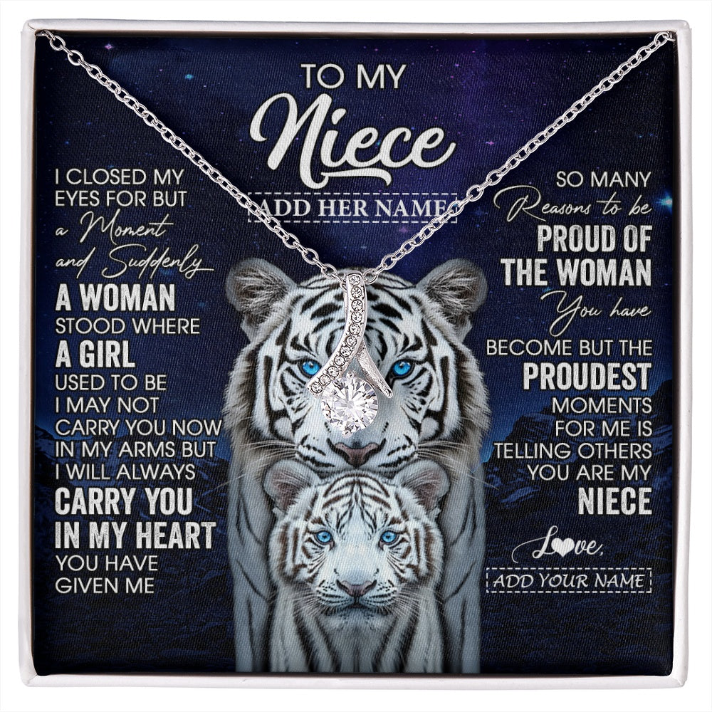 Alluring Beauty Necklace 14K White Gold Finish | 1 | Personalized To My Niece Necklace From Aunt Uncle I Close My Eyes White Tiger Niece Birthday Gift Graduation Christmas Custom Gift Box Message Card | https://siriusteestore.