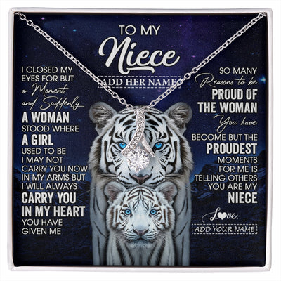 Alluring Beauty Necklace 14K White Gold Finish | 1 | Personalized To My Niece Necklace From Aunt Uncle I Close My Eyes White Tiger Niece Birthday Gift Graduation Christmas Custom Gift Box Message Card | https://siriusteestore.