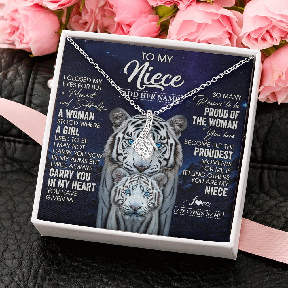 Alluring Beauty Necklace 14K White Gold Finish | 2 | Personalized To My Niece Necklace From Aunt Uncle I Close My Eyes White Tiger Niece Birthday Gift Graduation Christmas Custom Gift Box Message Card | https://siriusteestore.