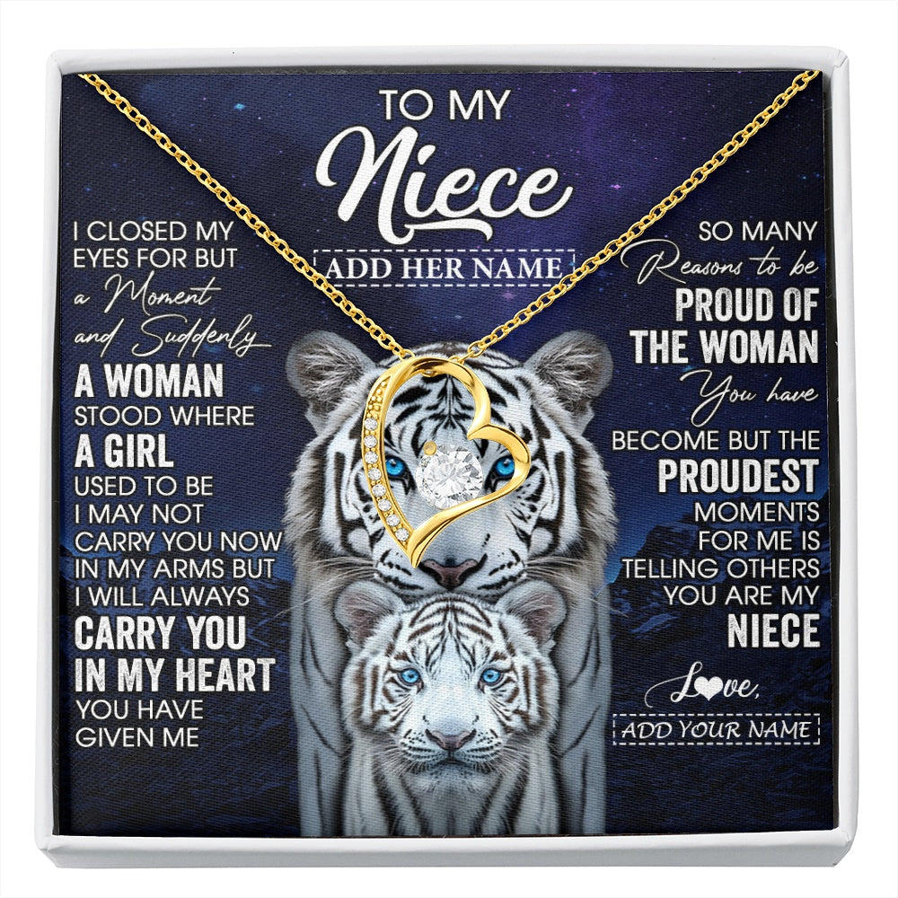 Forever Love Necklace 18K Yellow Gold Finish | 1 | Personalized To My Niece Necklace From Aunt Uncle I Close My Eyes White Tiger Niece Birthday Gift Graduation Christmas Custom Gift Box Message Card | https://siriusteestore.