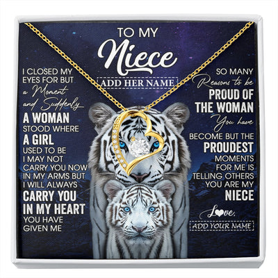 Forever Love Necklace 18K Yellow Gold Finish | 1 | Personalized To My Niece Necklace From Aunt Uncle I Close My Eyes White Tiger Niece Birthday Gift Graduation Christmas Custom Gift Box Message Card | https://siriusteestore.