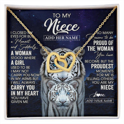 Interlocking Hearts Necklace 18K Yellow Gold Finish | 1 | Personalized To My Niece Necklace From Aunt Uncle I Close My Eyes White Tiger Niece Birthday Gift Graduation Christmas Custom Gift Box Message Card | https://siriusteestore.