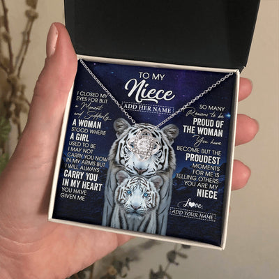 Love Knot Necklace 14K White Gold Finish | 2 | Personalized To My Niece Necklace From Aunt Uncle I Close My Eyes White Tiger Niece Birthday Gift Graduation Christmas Custom Gift Box Message Card | https://siriusteestore.