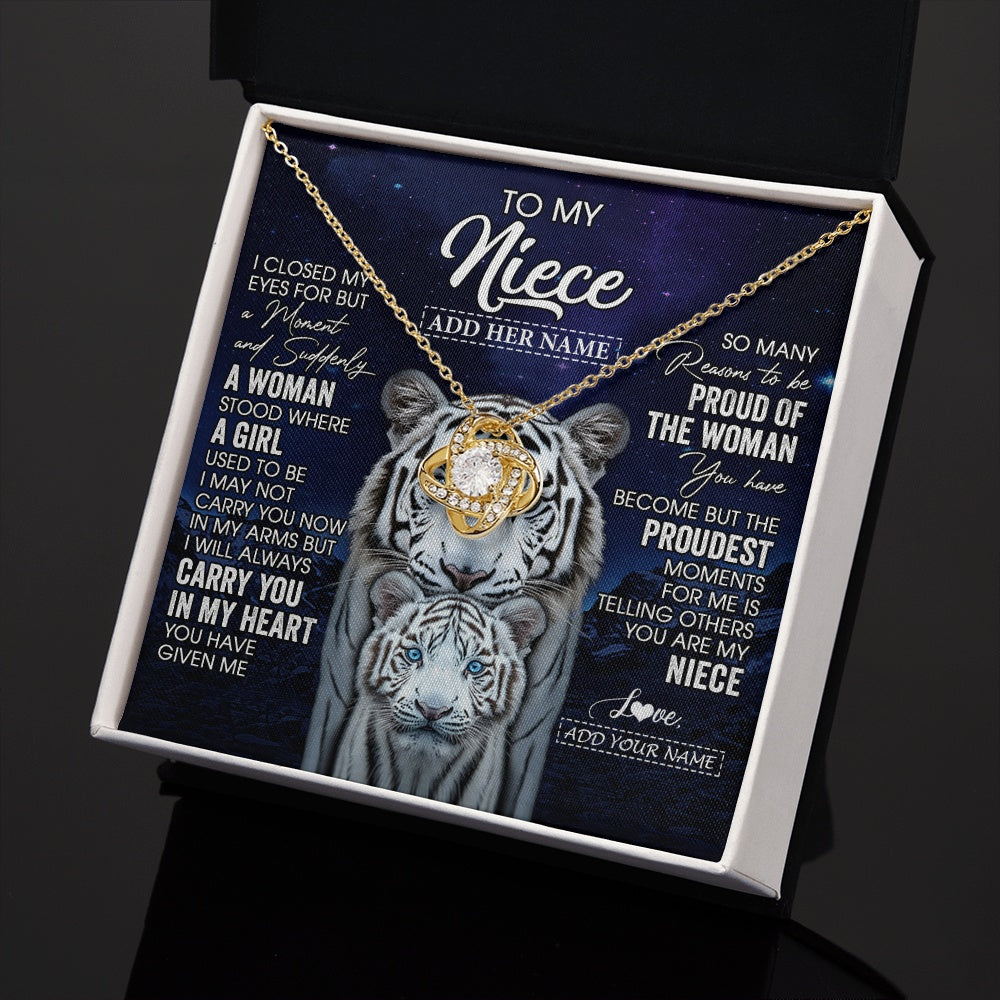 Love Knot Necklace 18K Yellow Gold Finish | 2 | Personalized To My Niece Necklace From Aunt Uncle I Close My Eyes White Tiger Niece Birthday Gift Graduation Christmas Custom Gift Box Message Card | https://siriusteestore.