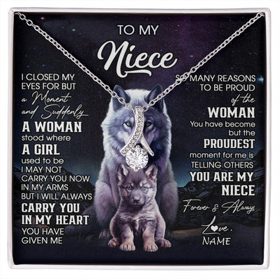 Alluring Beauty Necklace 14K White Gold Finish | 1 | Personalized To My Niece Necklace From Aunt Uncle I Close My Eyes Wolf Niece Birthday Gifts Jewelry Graduation Christmas Customized Gift Box Message Card | siriusteestore