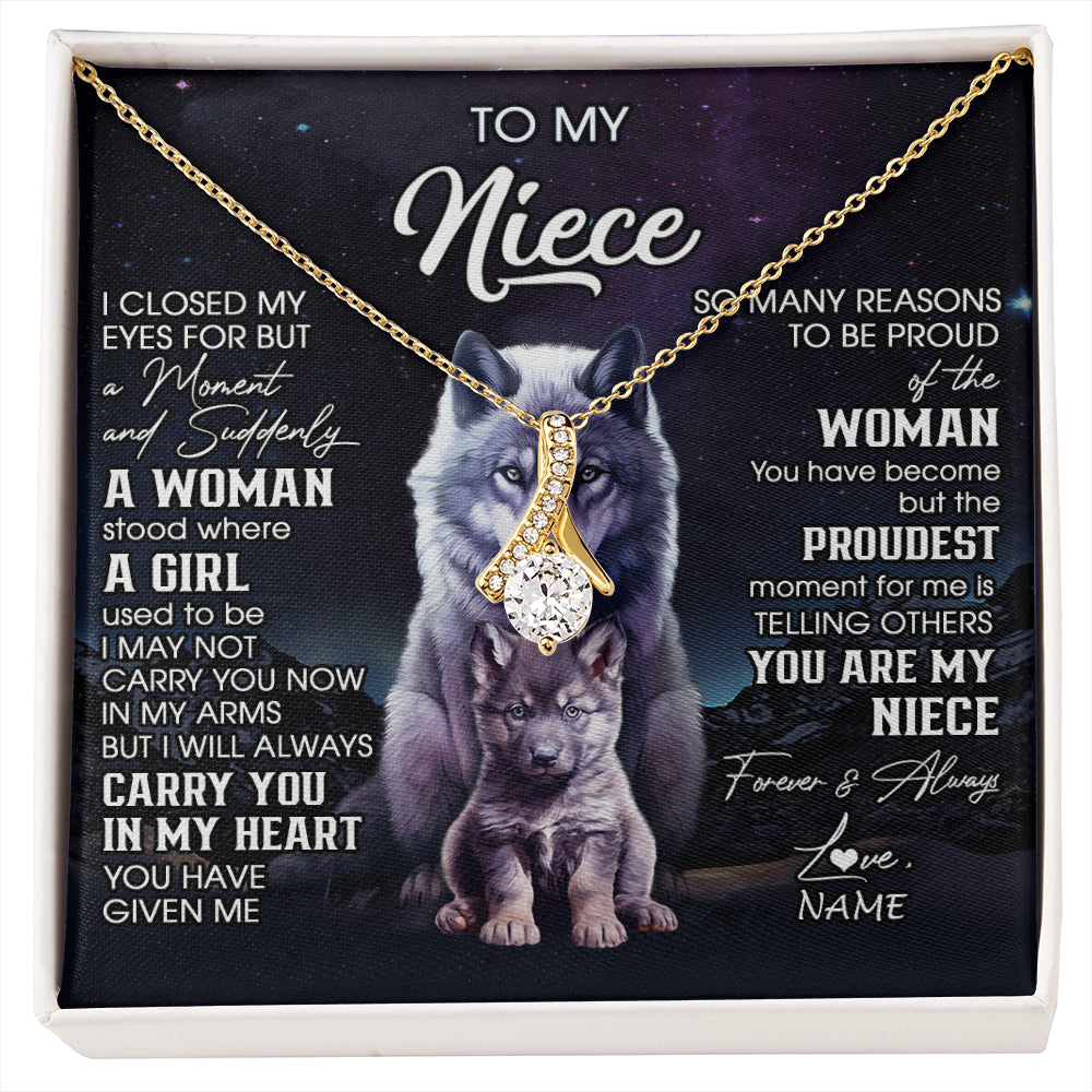 Alluring Beauty Necklace 18K Yellow Gold Finish | 1 | Personalized To My Niece Necklace From Aunt Uncle I Close My Eyes Wolf Niece Birthday Gifts Jewelry Graduation Christmas Customized Gift Box Message Card | siriusteestore