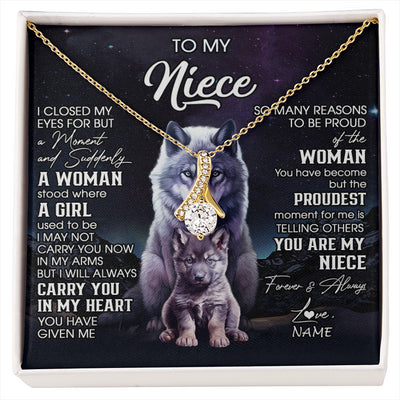 Alluring Beauty Necklace 18K Yellow Gold Finish | 1 | Personalized To My Niece Necklace From Aunt Uncle I Close My Eyes Wolf Niece Birthday Gifts Jewelry Graduation Christmas Customized Gift Box Message Card | siriusteestore