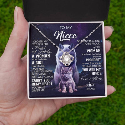 Love Knot Necklace 14K White Gold Finish | 2 | Personalized To My Niece Necklace From Aunt Uncle I Close My Eyes Wolf Niece Birthday Gifts Jewelry Graduation Christmas Customized Gift Box Message Card | siriusteestore