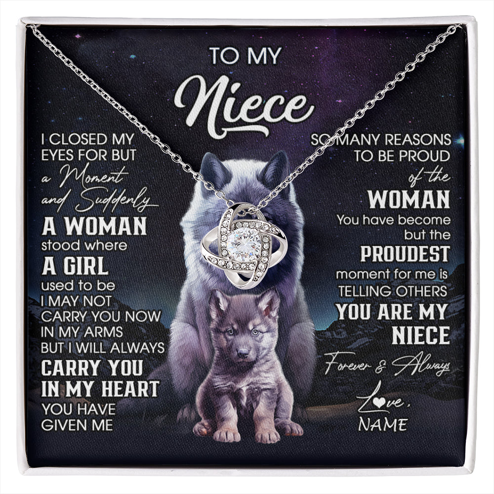 Love Knot Necklace 14K White Gold Finish | 1 | Personalized To My Niece Necklace From Aunt Uncle I Close My Eyes Wolf Niece Birthday Gifts Jewelry Graduation Christmas Customized Gift Box Message Card | siriusteestore