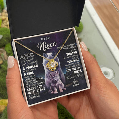 Love Knot Necklace 18K Yellow Gold Finish | 2 | Personalized To My Niece Necklace From Aunt Uncle I Close My Eyes Wolf Niece Birthday Gifts Jewelry Graduation Christmas Customized Gift Box Message Card | siriusteestore