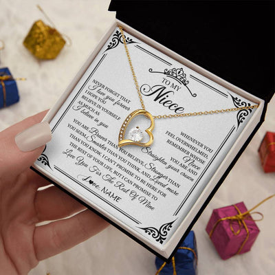 Forever Love Necklace 18K Yellow Gold Finish | 2 | Personalized To My Niece Necklace From Aunt Uncle I Love You Forever Niece Birthday Valentines Day Graduation Christmas Customized Gift Box Message Card | siriusteestore