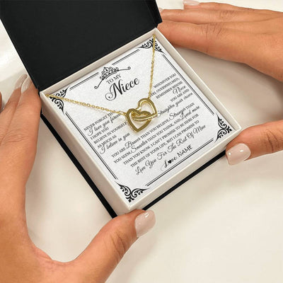 Interlocking Hearts Necklace 18K Yellow Gold Finish | 2 | Personalized To My Niece Necklace From Aunt Uncle I Love You Forever Niece Birthday Valentines Day Graduation Christmas Customized Gift Box Message Card | siriusteestore