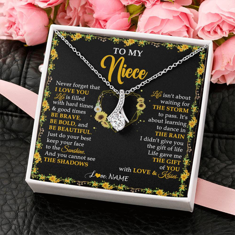 Alluring Beauty Necklace 14K White Gold Finish | 2 | Personalized To My Niece Necklace From Aunt Uncle I Love You Sunflower Niece Jewelry Birthday Jewelry Graduation Christmas Customized Gift Box Message Card | siriusteestore