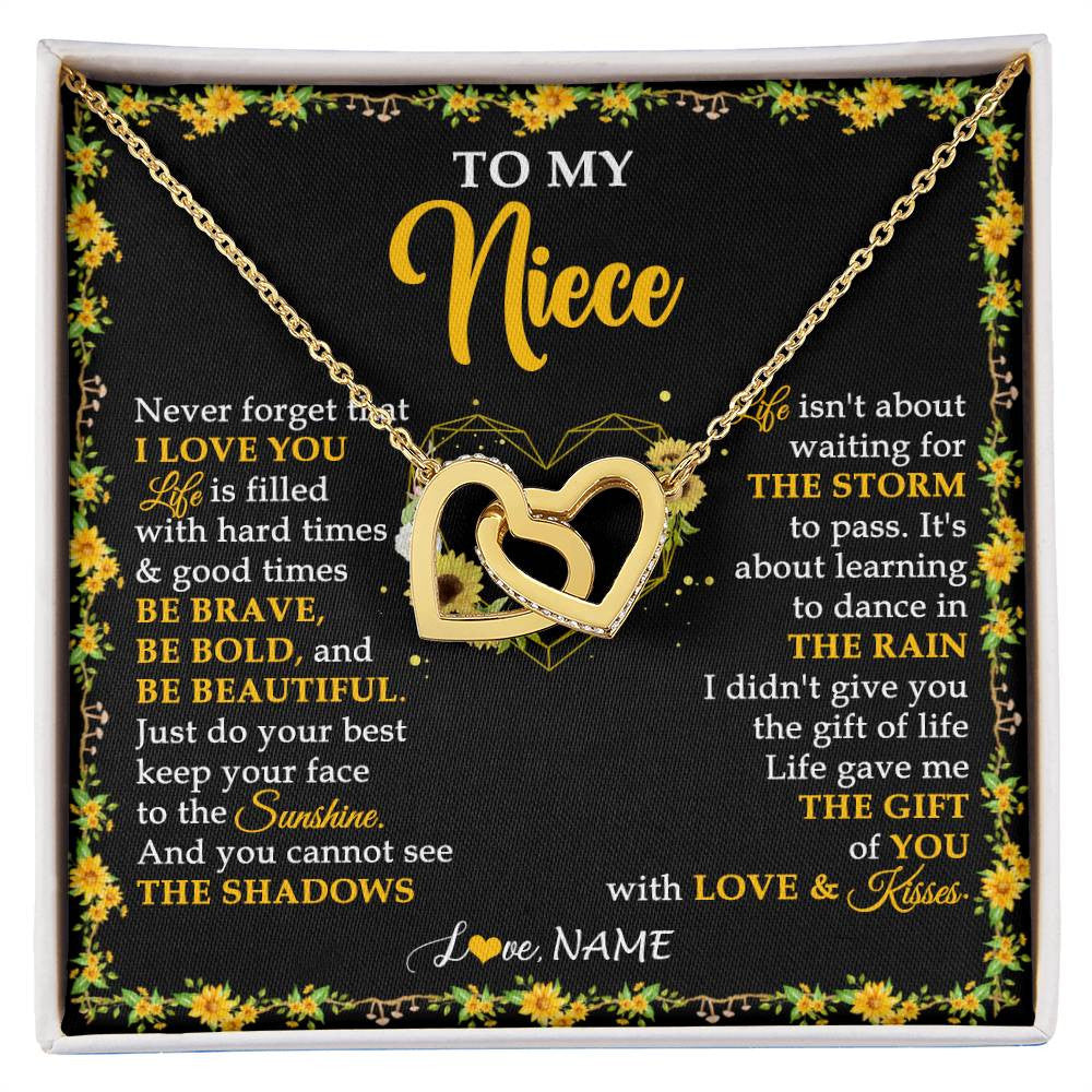 Interlocking Hearts Necklace 18K Yellow Gold Finish | 1 | Personalized To My Niece Necklace From Aunt Uncle I Love You Sunflower Niece Jewelry Birthday Jewelry Graduation Christmas Customized Gift Box Message Card | siriusteestore