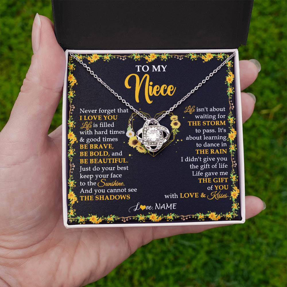 Love Knot Necklace 14K White Gold Finish | 2 | Personalized To My Niece Necklace From Aunt Uncle I Love You Sunflower Niece Jewelry Birthday Jewelry Graduation Christmas Customized Gift Box Message Card | siriusteestore