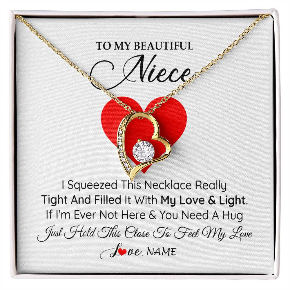 Forever Love Necklace 18K Yellow Gold Finish | 1 | Personalized To My Niece Necklace From Aunt Uncle I Squeezed This Necklace Niece Jewelry Pendant Birthday Graduation Christmas Customized Message Card | siriusteestore