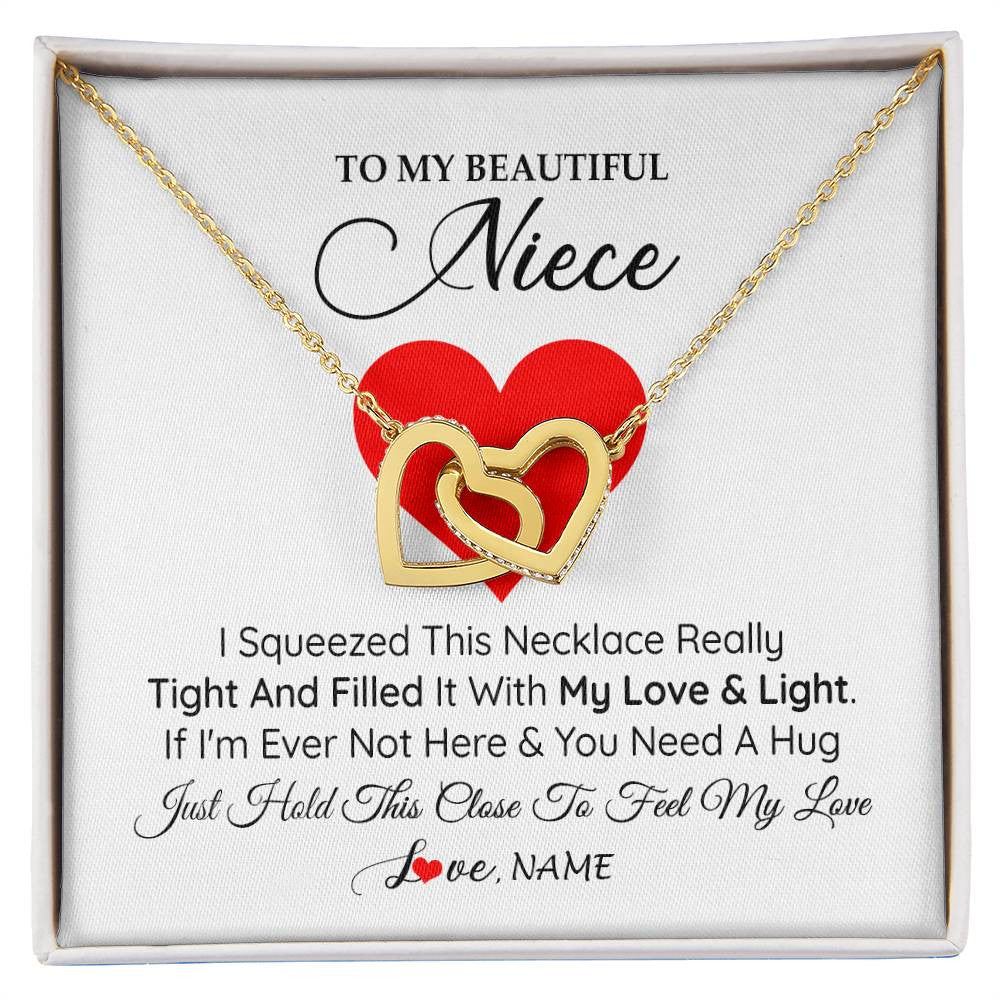 Interlocking Hearts Necklace 18K Yellow Gold Finish | 1 | Personalized To My Niece Necklace From Aunt Uncle I Squeezed This Necklace Niece Jewelry Pendant Birthday Graduation Christmas Customized Message Card | siriusteestore