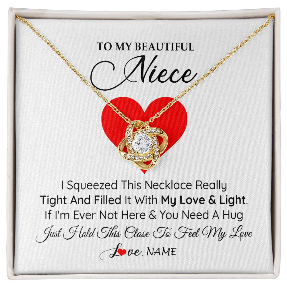 Love Knot Necklace 18K Yellow Gold Finish | 1 | Personalized To My Niece Necklace From Aunt Uncle I Squeezed This Necklace Niece Jewelry Pendant Birthday Graduation Christmas Customized Message Card | siriusteestore