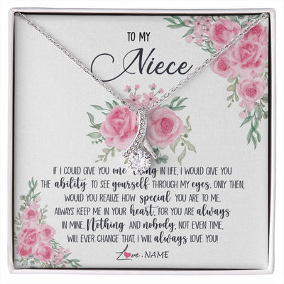 Alluring Beauty Necklace 14K White Gold Finish | 1 | Personalized To My Niece Necklace From Aunt Uncle I Will Always Love You Niece Birthday Christmas Pendant Jewelry Customized Gift Box Message Card | https://siriusteestore.