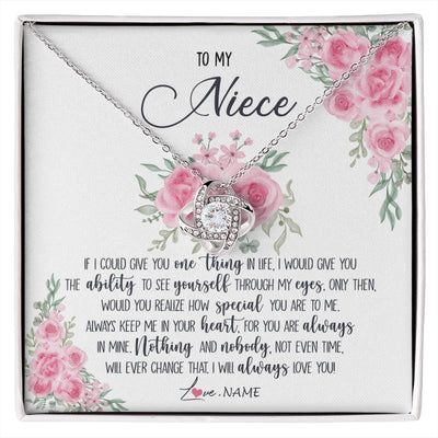 Love Knot Necklace 14K White Gold Finish | 1 | Personalized To My Niece Necklace From Aunt Uncle I Will Always Love You Niece Birthday Christmas Pendant Jewelry Customized Gift Box Message Card | https://siriusteestore.
