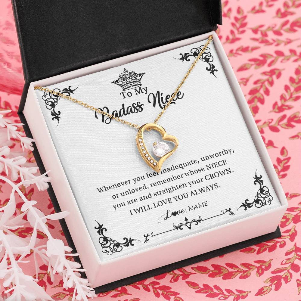 Forever Love Necklace 18K Yellow Gold Finish | Personalized To My Niece Necklace From Aunt Uncle I Will Love You Always Niece Pendant Jewelry Birthday Graduation Christmas Customized Message Card | siriusteestore