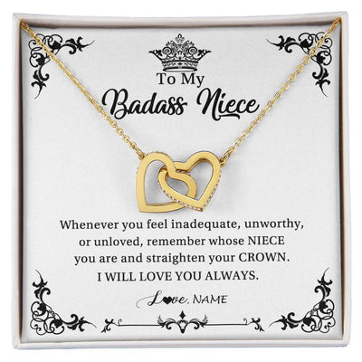 Interlocking Hearts Necklace 18K Yellow Gold Finish | Personalized To My Niece Necklace From Aunt Uncle I Will Love You Always Niece Pendant Jewelry Birthday Graduation Christmas Customized Message Card | siriusteestore