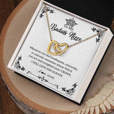 Interlocking Hearts Necklace 18K Yellow Gold Finish | Personalized To My Niece Necklace From Aunt Uncle I Will Love You Always Niece Pendant Jewelry Birthday Graduation Christmas Customized Message Card | siriusteestore