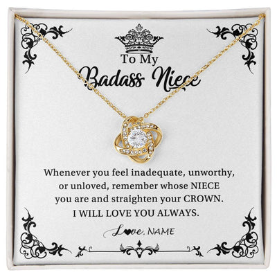 Love Knot Necklace 18K Yellow Gold Finish | Personalized To My Niece Necklace From Aunt Uncle I Will Love You Always Niece Pendant Jewelry Birthday Graduation Christmas Customized Message Card | siriusteestore