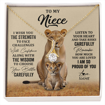 Alluring Beauty Necklace 18K Yellow Gold Finish | 1 | Personalized To My Niece Necklace From Aunt Uncle I Wish You The Strength Lion Niece Birthday Jewelry Graduation Christmas Customized Gift Box Message Card | siriusteestore