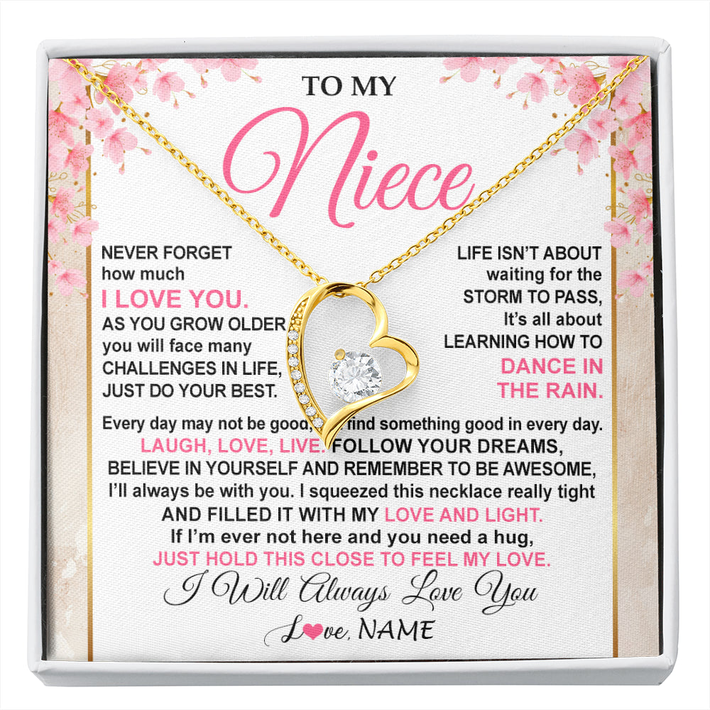 Forever Love Necklace 18K Yellow Gold Finish | 1 | Personalized To My Niece Necklace From Aunt Uncle Inspirational I Love You Niece Birthday Valentines Day Graduation Christmas Customized Gift Box Message Card | siriusteestore