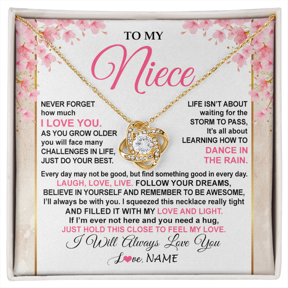 Love Knot Necklace 18K Yellow Gold Finish | 1 | Personalized To My Niece Necklace From Aunt Uncle Inspirational I Love You Niece Birthday Valentines Day Graduation Christmas Customized Gift Box Message Card | siriusteestore