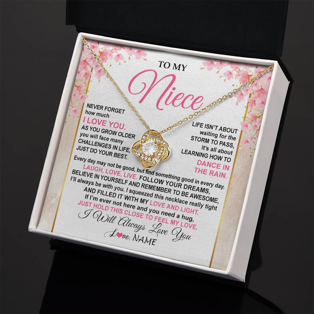 Love Knot Necklace 18K Yellow Gold Finish | 2 | Personalized To My Niece Necklace From Aunt Uncle Inspirational I Love You Niece Birthday Valentines Day Graduation Christmas Customized Gift Box Message Card | siriusteestore