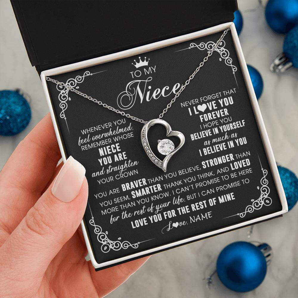 Forever Love Necklace 14K White Gold Finish | 2 | Personalized To My Niece Necklace From Aunt Uncle Inspirational Strength Niece Birthday Jewelry Graduation Christmas Customized Gift Box Message Card | siriusteestore