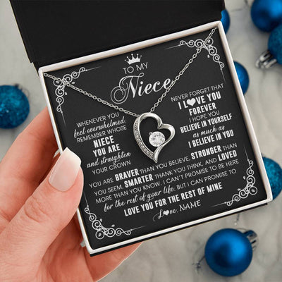 Forever Love Necklace 14K White Gold Finish | 2 | Personalized To My Niece Necklace From Aunt Uncle Inspirational Strength Niece Birthday Jewelry Graduation Christmas Customized Gift Box Message Card | siriusteestore