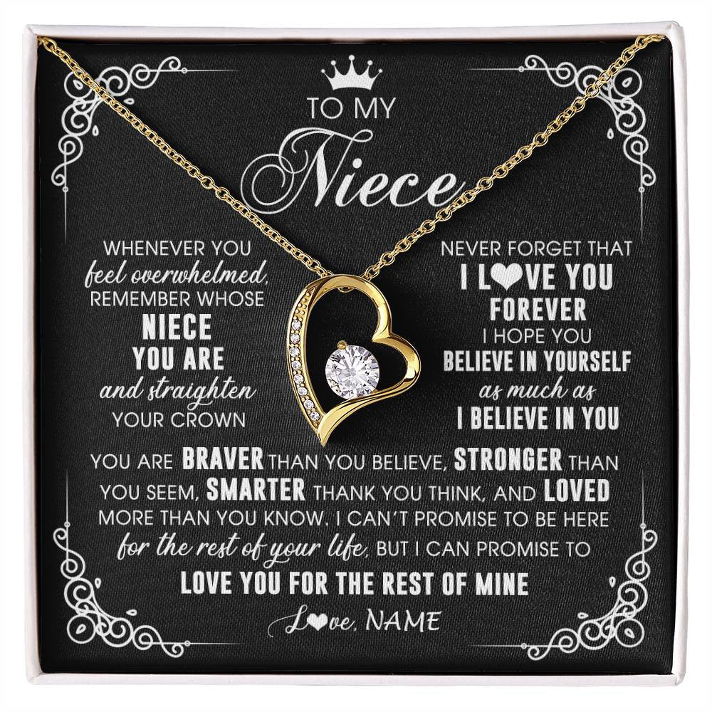 Forever Love Necklace 18K Yellow Gold Finish | 1 | Personalized To My Niece Necklace From Aunt Uncle Inspirational Strength Niece Birthday Jewelry Graduation Christmas Customized Gift Box Message Card | siriusteestore