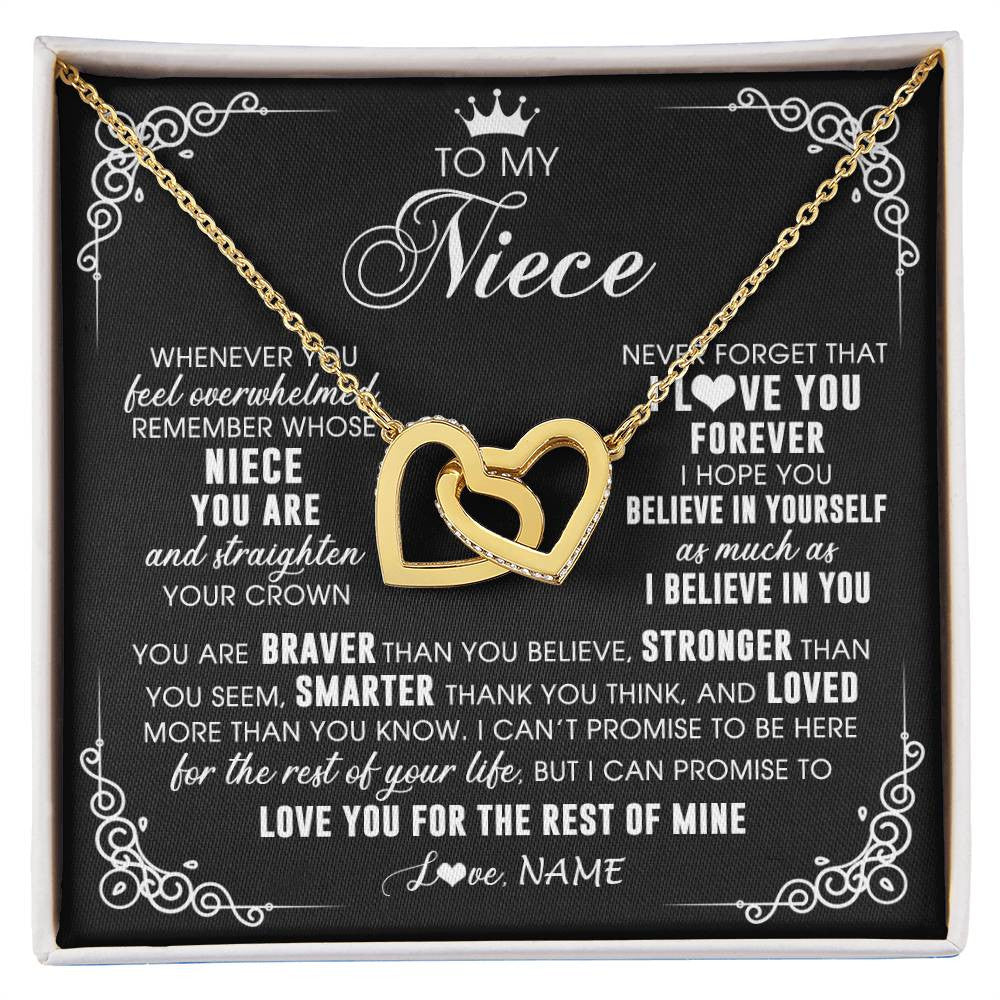 Interlocking Hearts Necklace 18K Yellow Gold Finish | 1 | Personalized To My Niece Necklace From Aunt Uncle Inspirational Strength Niece Birthday Jewelry Graduation Christmas Customized Gift Box Message Card | siriusteestore