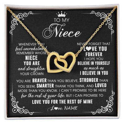 Interlocking Hearts Necklace 18K Yellow Gold Finish | 1 | Personalized To My Niece Necklace From Aunt Uncle Inspirational Strength Niece Birthday Jewelry Graduation Christmas Customized Gift Box Message Card | siriusteestore