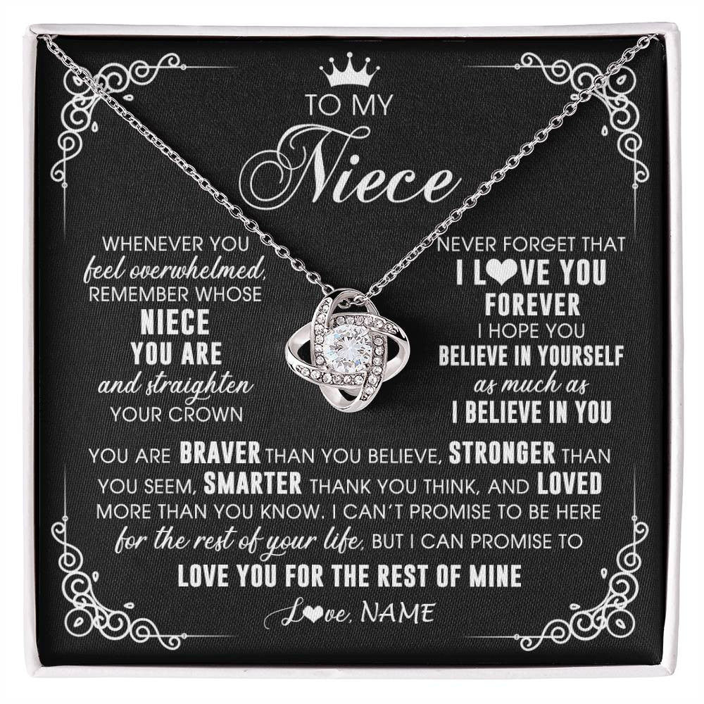 Love Knot Necklace 14K White Gold Finish | 1 | Personalized To My Niece Necklace From Aunt Uncle Inspirational Strength Niece Birthday Jewelry Graduation Christmas Customized Gift Box Message Card | siriusteestore