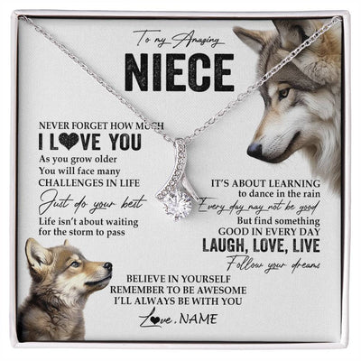 Alluring Beauty Necklace 14K White Gold Finish | 1 | Personalized To My Niece Necklace From Aunt Uncle Just Do You Best Laugh Love Live Wolf Niece Birthday Graduation Christmas Customized Gift Box Message Card | siriusteestore