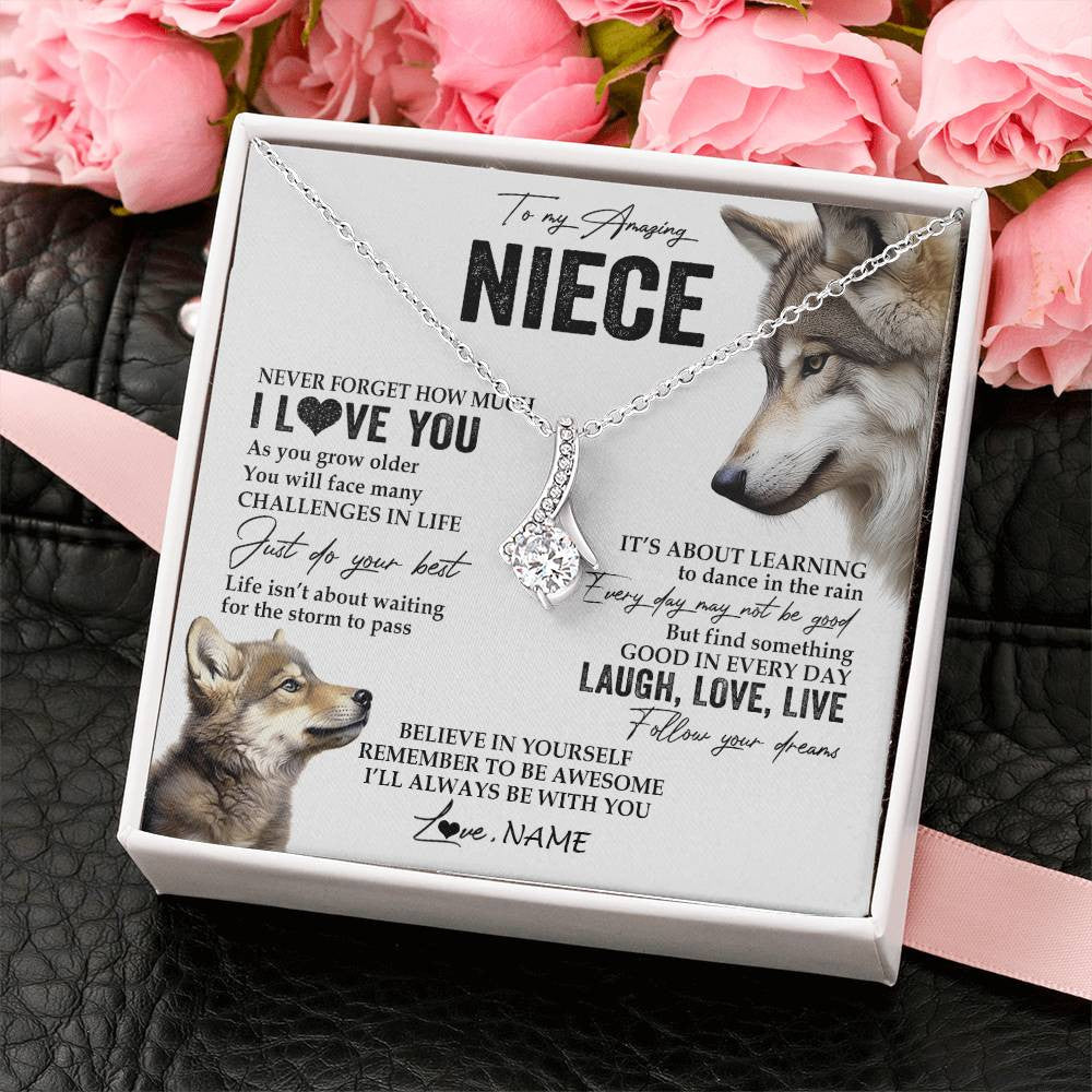 Alluring Beauty Necklace 14K White Gold Finish | 2 | Personalized To My Niece Necklace From Aunt Uncle Just Do You Best Laugh Love Live Wolf Niece Birthday Graduation Christmas Customized Gift Box Message Card | siriusteestore