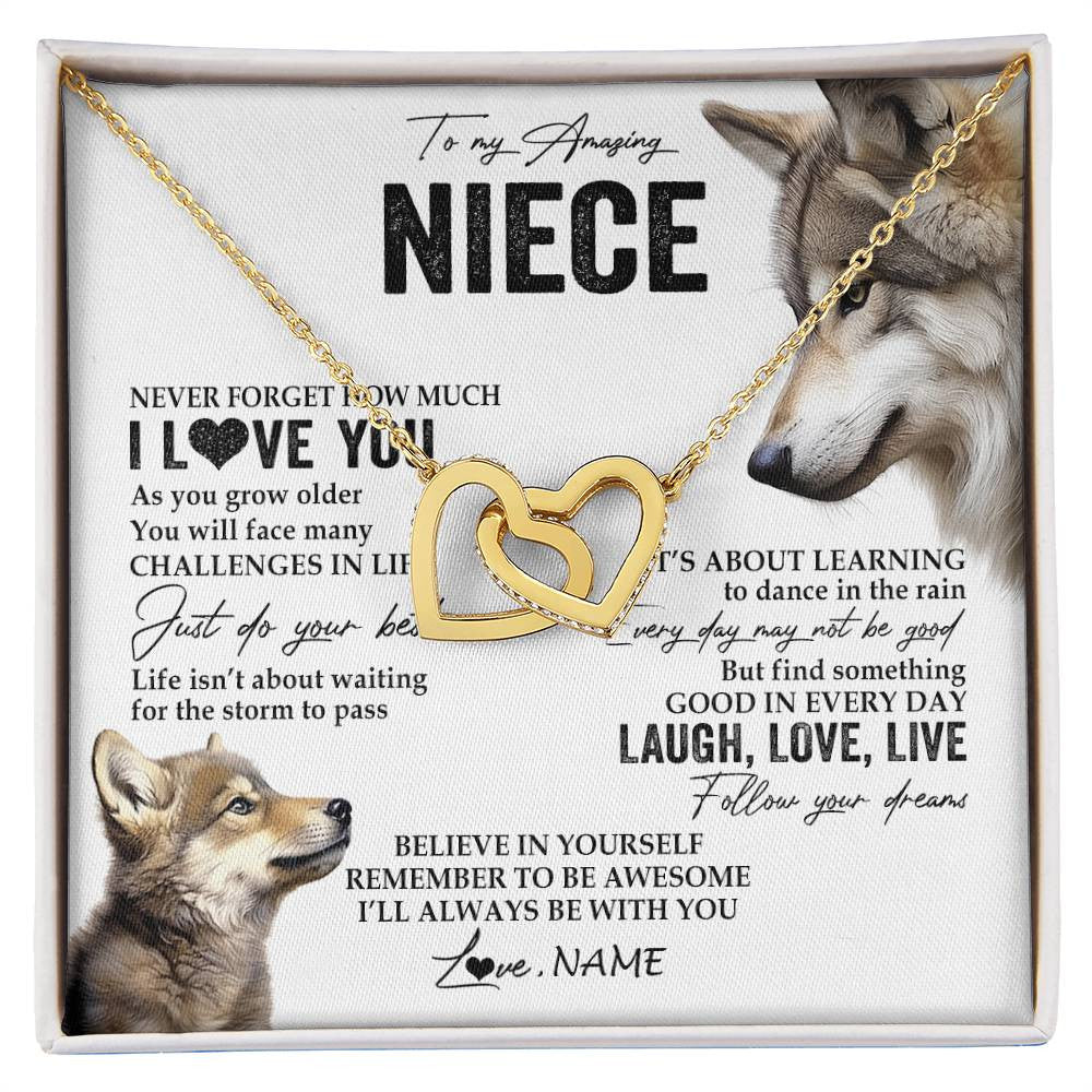 Interlocking Hearts Necklace 18K Yellow Gold Finish | 1 | Personalized To My Niece Necklace From Aunt Uncle Just Do You Best Laugh Love Live Wolf Niece Birthday Graduation Christmas Customized Gift Box Message Card | siriusteestore
