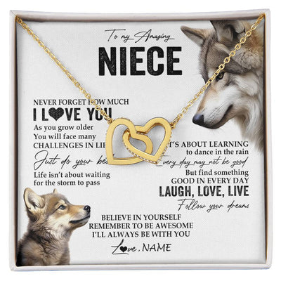 Interlocking Hearts Necklace 18K Yellow Gold Finish | 1 | Personalized To My Niece Necklace From Aunt Uncle Just Do You Best Laugh Love Live Wolf Niece Birthday Graduation Christmas Customized Gift Box Message Card | siriusteestore