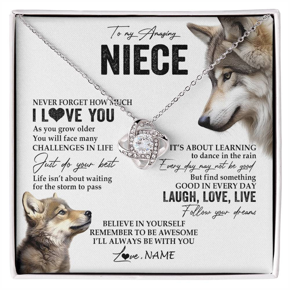 Love Knot Necklace 14K White Gold Finish | 1 | Personalized To My Niece Necklace From Aunt Uncle Just Do You Best Laugh Love Live Wolf Niece Birthday Graduation Christmas Customized Gift Box Message Card | siriusteestore